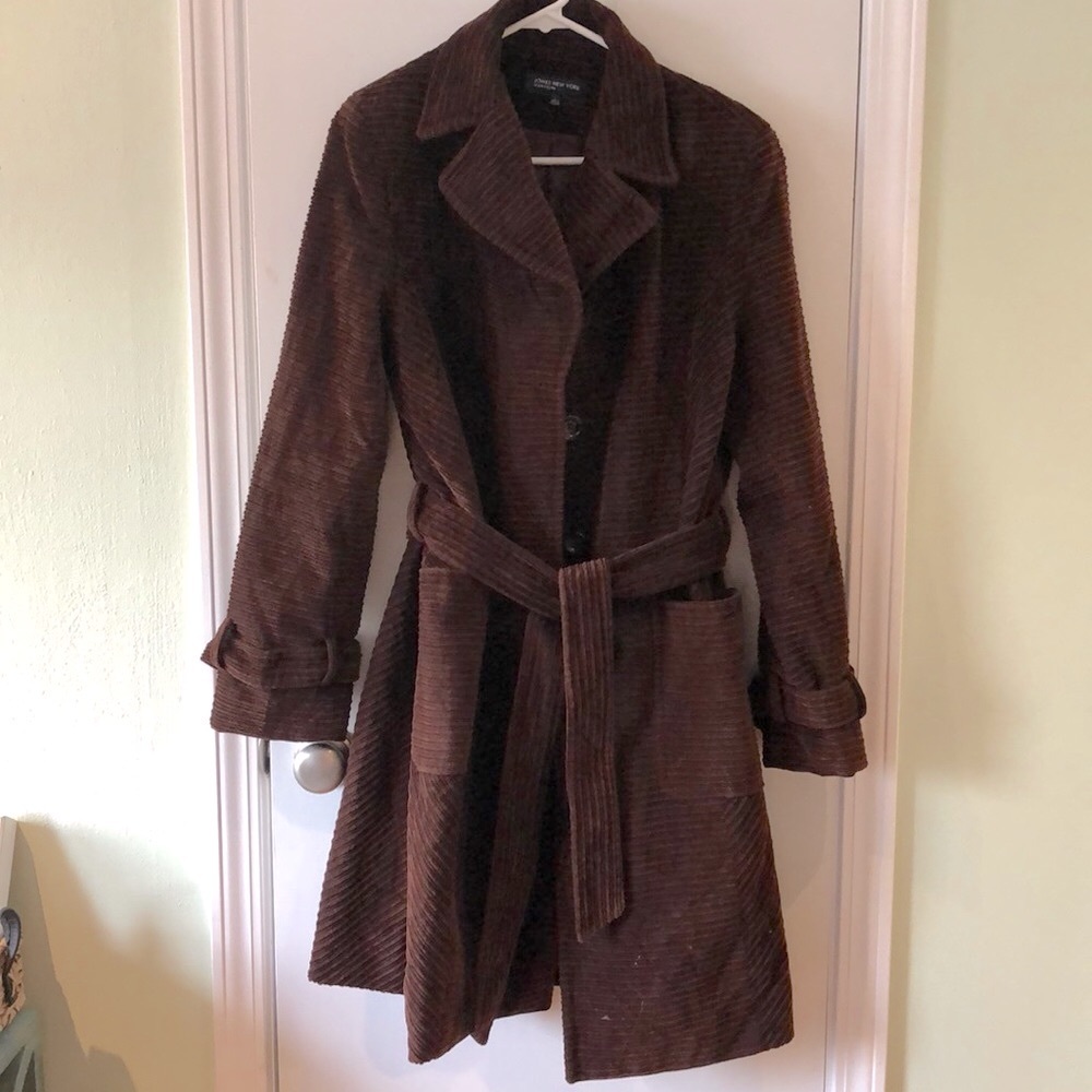 Jones New York Brown Velvet Ribbed Coat